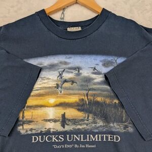 VTG Marathon T-Shirt Men's XXL Navy Days End Ducks Unlimited Wildlife Art 90s